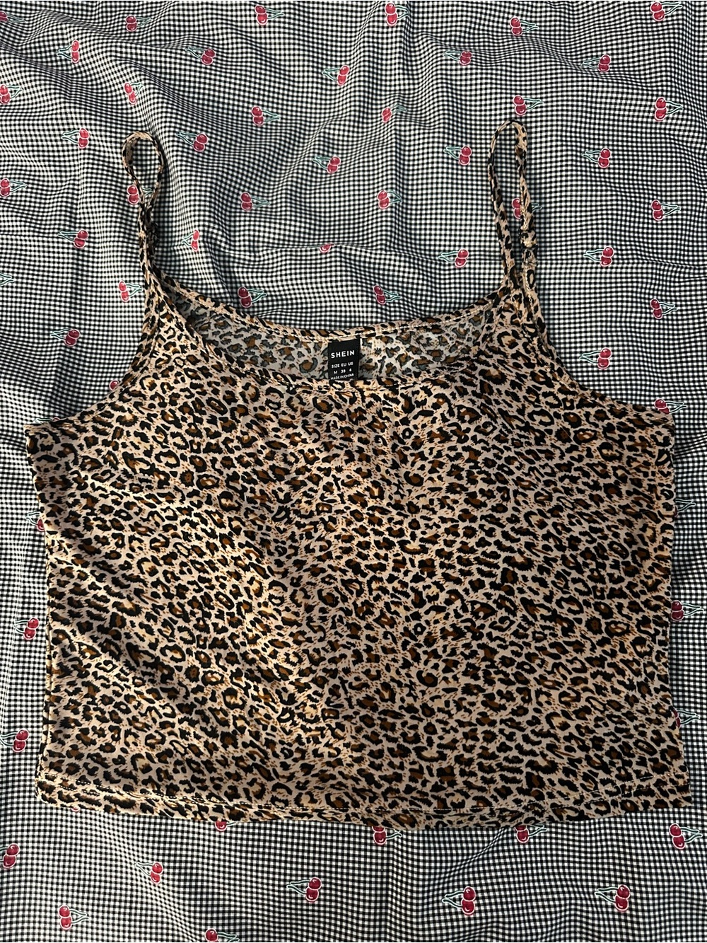 SHEIN Brown Leopard Print Spaghetti Strap Crop Top
